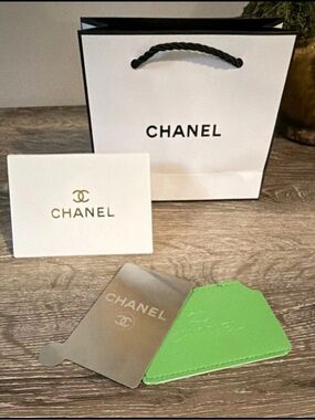 CHANEL NEW GWP Green Leather Card Sleeve with Silver Mirror PLUS Box and Bag